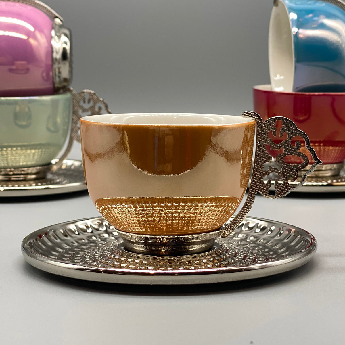 Luxurious Silver and Multicolor Turkish Coffee Set – LOKUM