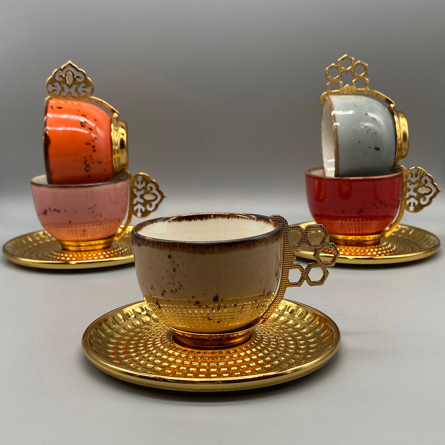 コーヒー FURKANZADE Turkish Coffee Set Luxurious Gold and Multicolor Turkish Coffee Set – LOKUM